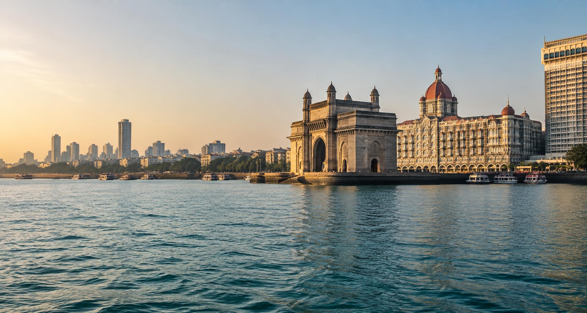 Mumbai’s Gateway of India and waterfront, photographed in warm morning light
